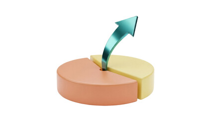 3D pie chart with upward arrow isolated PNG, business growth concept for data visualization and financial reporting on transparent background