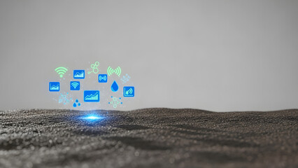 Emerging technology icons on futuristic digital landscape