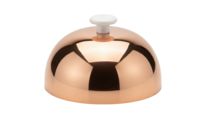 Copper-colored service bell isolated PNG on transparent background, shiny metal hotel reception call bell for assistance and customer service