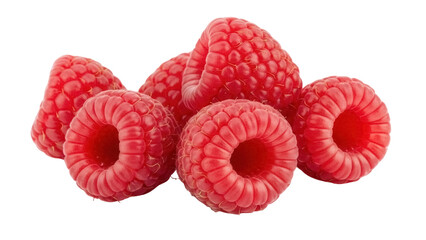 Pile of fresh red raspberries isolated PNG, delicious and juicy summer fruit on transparent background for healthy eating and dessert concepts