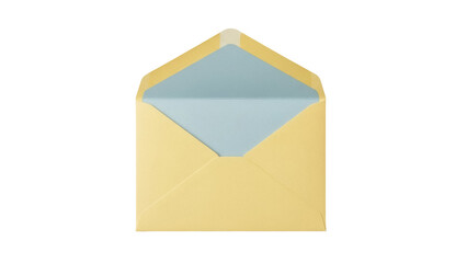 Open yellow envelope PNG isolated on transparent background, stationery for sending letters and invitations, communication and correspondence