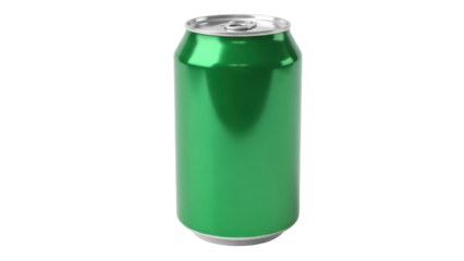 Green aluminum soda can isolated PNG, refreshing beverage container for branding and design projects on transparent background