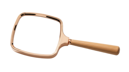 Elegant magnifying glass with wooden handle isolated PNG, vintage style search tool for reading and inspection on transparent background