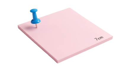 Pink sticky note with blue push pin isolated PNG, square memo pad for reminders and organization on transparent background