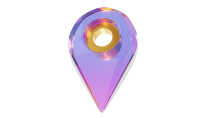 Shiny iridescent map pointer PNG isolated on transparent background, location pin for navigation and travel apps