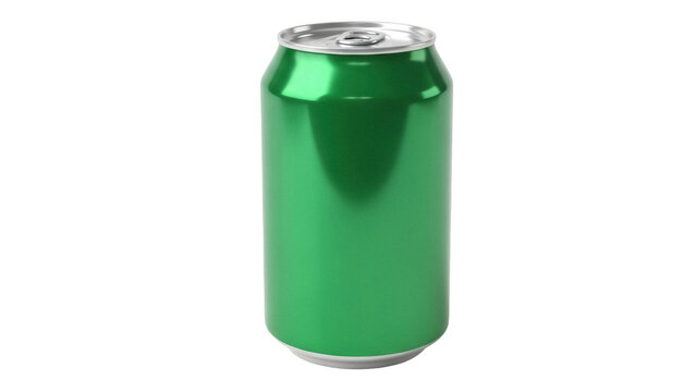 Green aluminum soda can isolated PNG, refreshing beverage container for branding and design projects on transparent background