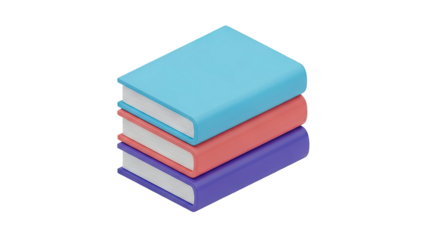 3D Stack of three colorful books with transparent background