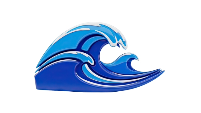 3D Stylized blue wave icon on transparent background - Powered by Adobe
