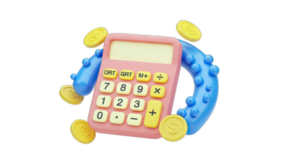 Calculator with Coins and Blue Shape - Finance Concept