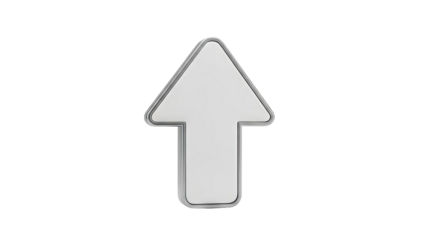 3D White arrow icon with metallic frame on transparent background