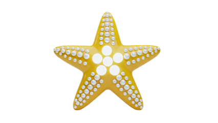 3D Yellow Starfish with Pearls on transparent background