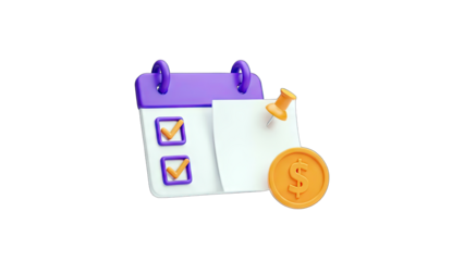 Calendar with Checkmarks, Note, Pushpin, and Dollar Coin