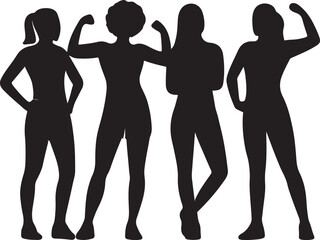 vector silhouettes of women fittness
