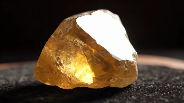 A natural rough cut citrine crystal with warm golden light