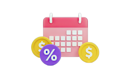 Calendar with Coins and Percentage: Financial Planning Concept