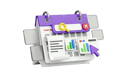 Calendar with Search, Charts, and Cursor Icon - Business Concept