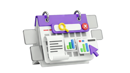 Calendar with Search, Charts, and Cursor Icon - Business Concept