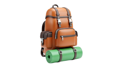 Camping Backpack with Sleeping Pad on White Background