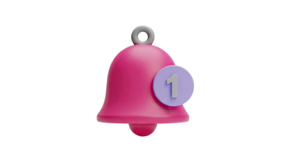 3D Notification Bell with Number 1 Icon on transparent background