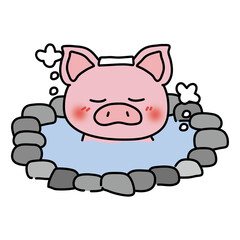 温泉に入るぶた