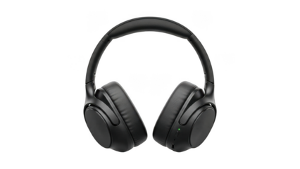 Black overear headphones with adjustable headband isolated on transparent background