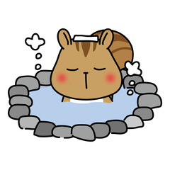 温泉に入るリス