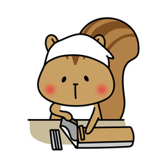 そば打ちをするリス