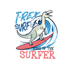 King Of The Surfer T- rex wave surf boys graphic tee.eps