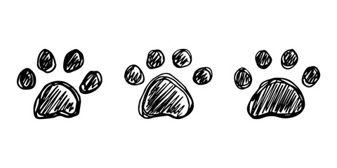 Set of hand drawn cute cat's paw Cat, dog, animal footprint in doodle style Single element for print, web, design, decor, greeting cards, children's prints © Daria Shane