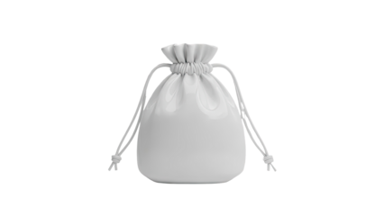 3D Shiny white drawstring bag isolated on white on transparent background