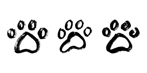 Set of hand drawn cute cat's paw Cat, dog, animal footprint in doodle style Single element for print, web, design, decor, greeting cards, children's prints © Daria Shane