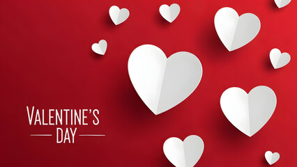 Valentine s day celebration with white hearts on red background
