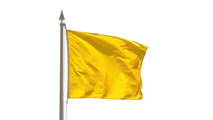 Yellow flag waving on flagpole isolated PNG, warning signal for beach safety and weather conditions on transparent background