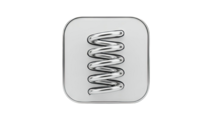 3D Silver coiled spring icon with a rounded square border on transparent background