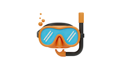 3D Snorkel Mask with Bubbles on transparent background