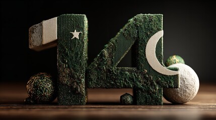 A waving green flag featuring a white crescent and star, symbolizing a nation