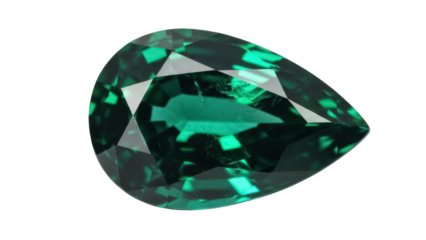 Emerald green gemstone PNG isolated on transparent background, pear cut precious stone for jewelry design and luxury concepts