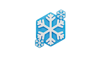 3D Snowflake Icon with Hexagon Shape on transparent background