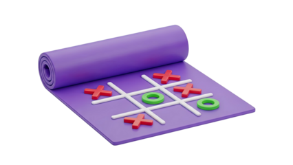3D Tic Tac Toe on a Purple Yoga Mat on transparent background