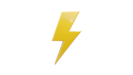 3D Yellow lightning bolt symbol on transparent background