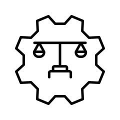 Obraz premium Justice Balance Gear Line Icon Line icon of a balance scale integrated with a gear shape, symbolizing justice system, law process, regulation, or legal mechanism.