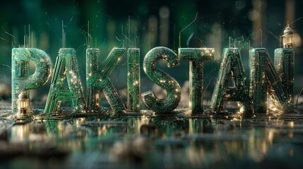 A waving green flag featuring a white crescent and star, symbolizing a nation