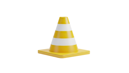 3D Yellow traffic cone with white stripes transparent background