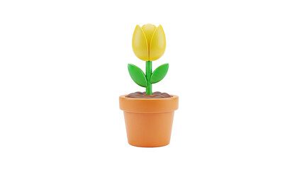 Fototapeta premium 3D Yellow tulip in a pot, 3d render on transparent background