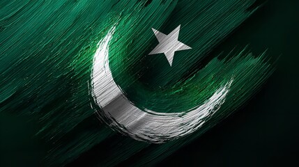 A waving green flag featuring a white crescent and star, symbolizing a nation