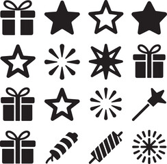 Fototapeta premium New year celebration icons with clock calendar fireworks and party popper,New year celebration icons and symbols silhouette collection