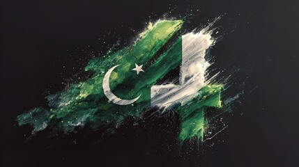 A waving green flag featuring a white crescent and star, symbolizing a nation