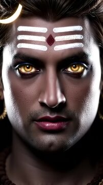 Lord Shivas Intense Gaze with Third Eye and Crescent Moon.