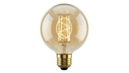 Vintage Edison light bulb PNG isolated on transparent background, antique style filament lamp for retro design and decoration