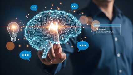 Digital Brain with Glowing Connections and Lightbulb Symbolizing Innovation.